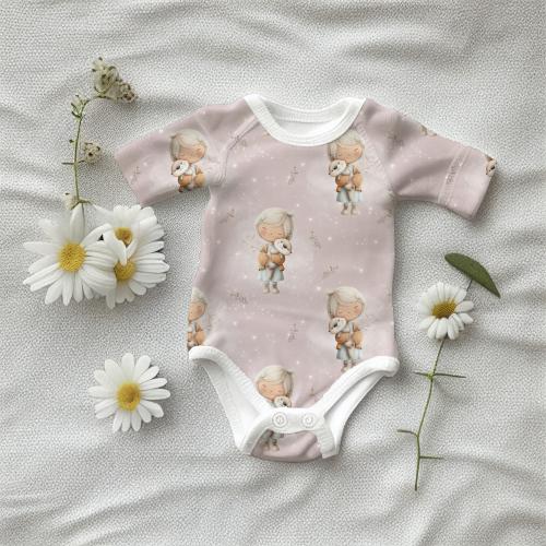 Eigenproduktion Baumwolljersey Mädchen mit ihrem Otter auf Altrosa